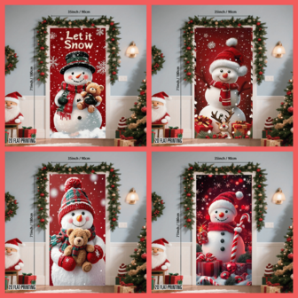 1 件，迷人的雪人圣诞背景门板，涤纶面料，背景 - 可爱的雪人，派对和活动的礼物和节日门装饰，适用于圣诞派对、产品摄影、节日、生日和户外派对，有趣的圣诞老人门廊门装饰，圣诞派对装饰，冬季，新年，墙壁装饰