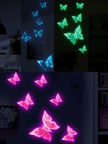 6 Stücke rosa-blaugrüne Schmetterling Aufkleber, leuchtende Schlafzimmer Wohnzimmer Wandaufkleber Schalter dekorative selbstklebende wasserfeste und feuchtigkeitsbeständige Aufkleber. - Verschiedenfarbig - Übersicht 13
