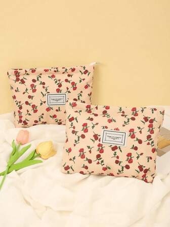 1 pieza Bolsa de cosméticos para mujer, bolsa de maquillaje con estampado floral portátil y a la moda, bolsa de almacenamiento de toallas sanitarias portátil, bolsa de tela Oxford con cremallera para toallas femeninas, bolso de viaje de gran capacidad con cremallera para maquillaje, monedas, llaves y tarjetas, embrague de mujer para viajes (floral beige) de vuelta a la escuela, viajes, oficina y escuela, regalo navideño, vibraciones bohemias