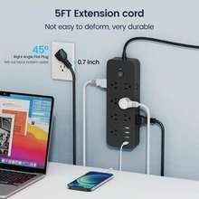 Surge Protector Power Strip, 4.9-Foot Power Cord, Flat Plug Extension Cord With USB C, 14 Wide-Spaced Sockets, 32W Fast Charging 3.0 And USB C Power Supply - 美規B型插(110-127V) - 查看 6