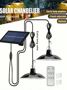 1pc Solar Powered Lamp, Outdoor & Indoor, Remote Control Solar Hanging Lamp, Separate Single/Dual Head Outdoor Path Light, Yard Lighting LED Night Light, Indoor Lighting Lamp, White Light With Remote Control Multifunctional Solar Hanging Lamp - Chandelier-high Gloss - View 2