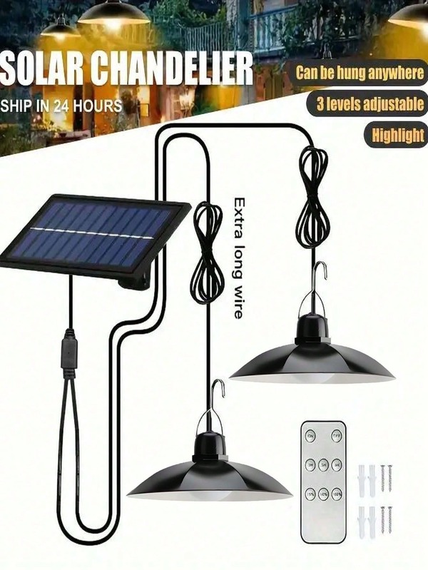 1pc Solar Powered Lamp, Outdoor & Indoor, Remote Control Solar Hanging Lamp, Separate Single/Dual Head Outdoor Path Light, Yard Lighting LED Night Light, Indoor Lighting Lamp, White Light With Remote Control Multifunctional Solar Hanging Lamp