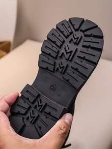 1 Pair Black Knit & Leather Patchwork Girls' Elastic Boots, Solid Color Non-Slip Rubber Soft Sole, Elastic Collar Lace-Up Design, Children & Teenagers Boots Suitable For 3-15 Years Old Girls, Outdoor Sports, Warm, Hiking, Casual, School, Holiday, Party, Fashion Princess Boots, New 2025 Autumn/Winter Short Ankle Boots