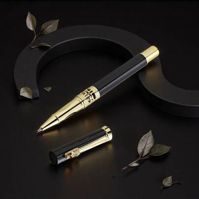 1Pc Metal Creative Hollow-Out Black Rollerball Pen, Smooth Writing Business & Office Pen, Stylish School Pen For Students, Professionals - Ideal For Daily Use, Work & Study