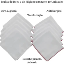 Baby Essentials – 32x32cm Double Diaper Kit 10 Units 100% Cotton With Delicate Piquet - 紅白色 - 查看 2