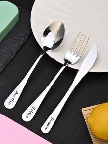 Personalização de Utensílios de Cozinha em Aço Inoxidável Gravados, Presente Comemorativo de Aniversário de Casamento para Casal, Presente de Herança de Casamento Personalizado Único e Colorido - Combinação de faca e garfo de aço inoxidável a laser texto + - Visão 7