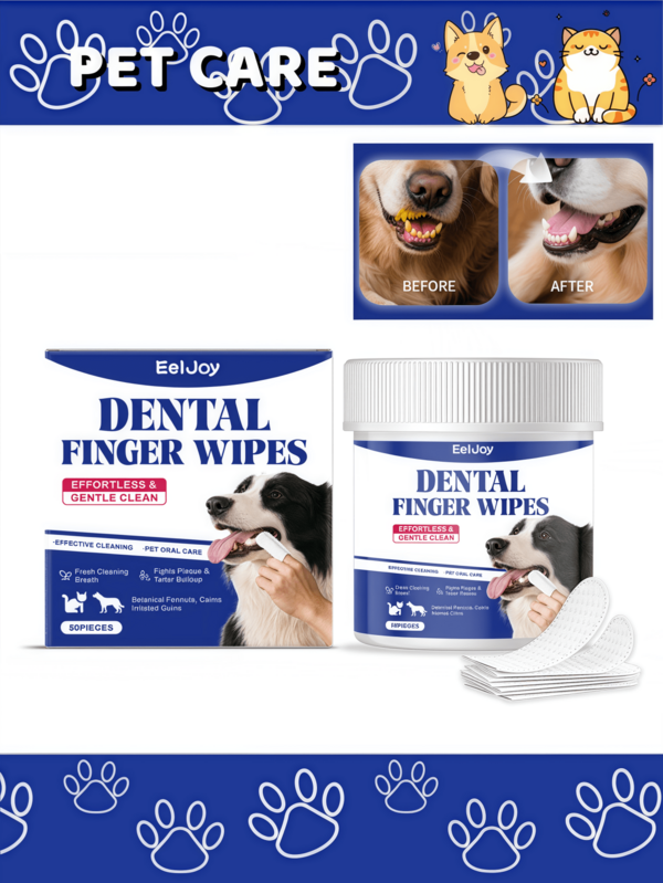 Pet Dental Cleaning Wipes, Gentle Ingredients Care For Pet Oral Health, Finger Brush Cleaner To Remove Tartar