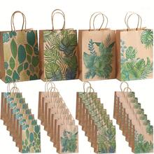 16/24pcs Plant Printed Kraft Paper Christmas Party Gift Bags, Party Favor Bags, Small Gift Bags