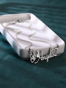 Customized Personalized Butterfly & Heart Name Necklace, Customizable With Your Name, 18K Gold Stainless Steel Necklace, Unique Design, Fashionable And Elegant, Versatile And Eye-Catching, Perfect Jewelry For Girls, Suitable For Weddings, Birthdays, Valentine's Day, Mother's Day, New Year Charm. - Multicolor - View 8