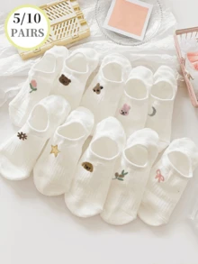 5/10 Pairs White Women's Boat Socks, Thin Summer Low-Cut Invisible Socks That Don't Show