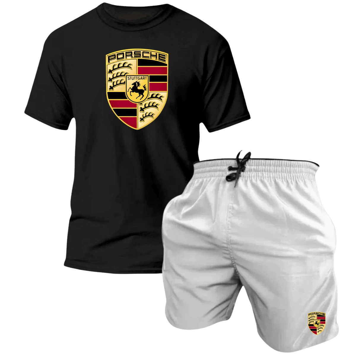 Men's Tactel Printed T-Shirt And Shorts Kit Launch - 黑色 - 白色 / 保時捷 - 查看 1