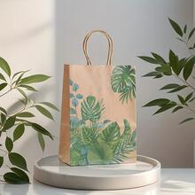 16/24pcs Plant Printed Kraft Paper Christmas Party Gift Bags, Party Favor Bags, Small Gift Bags