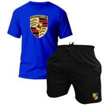 Men's Tactel Printed T-Shirt And Shorts Kit Launch - 藍色 - 黑色 / 保時捷 - 查看 1