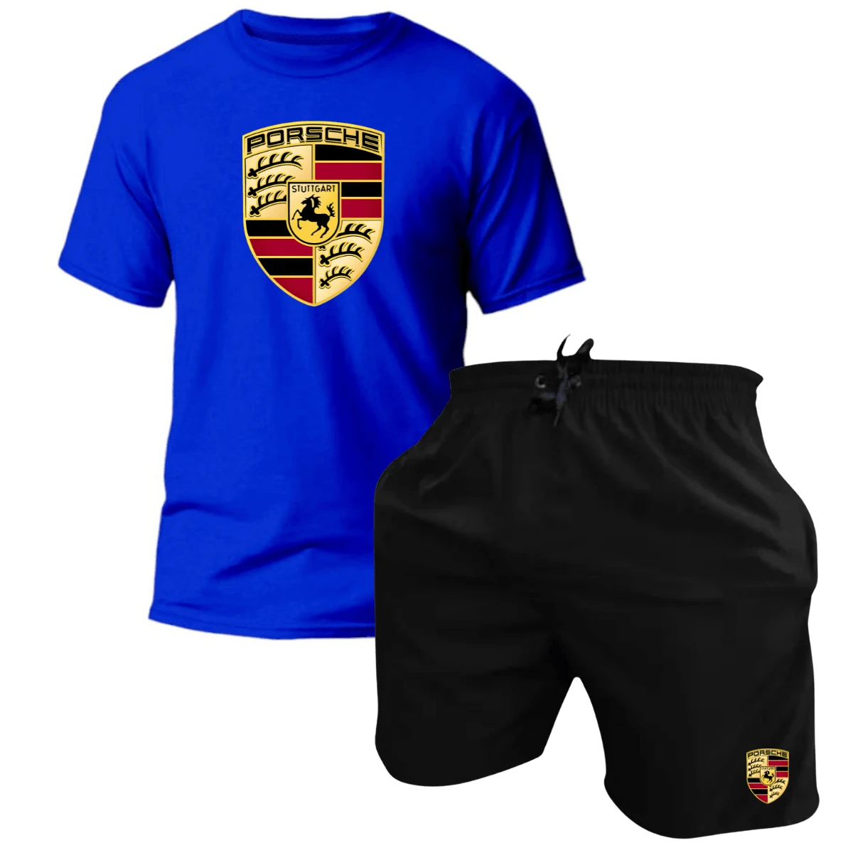 Men's Tactel Printed T-Shirt And Shorts Kit Launch - 藍色 - 黑色 / 保時捷 - 查看 1