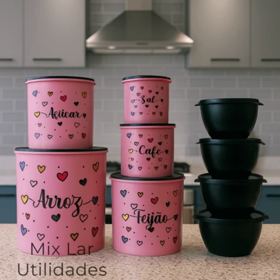 Kit de potes mantimentos de cozinha 5 peças + 4 potes Boll redondos herméticos