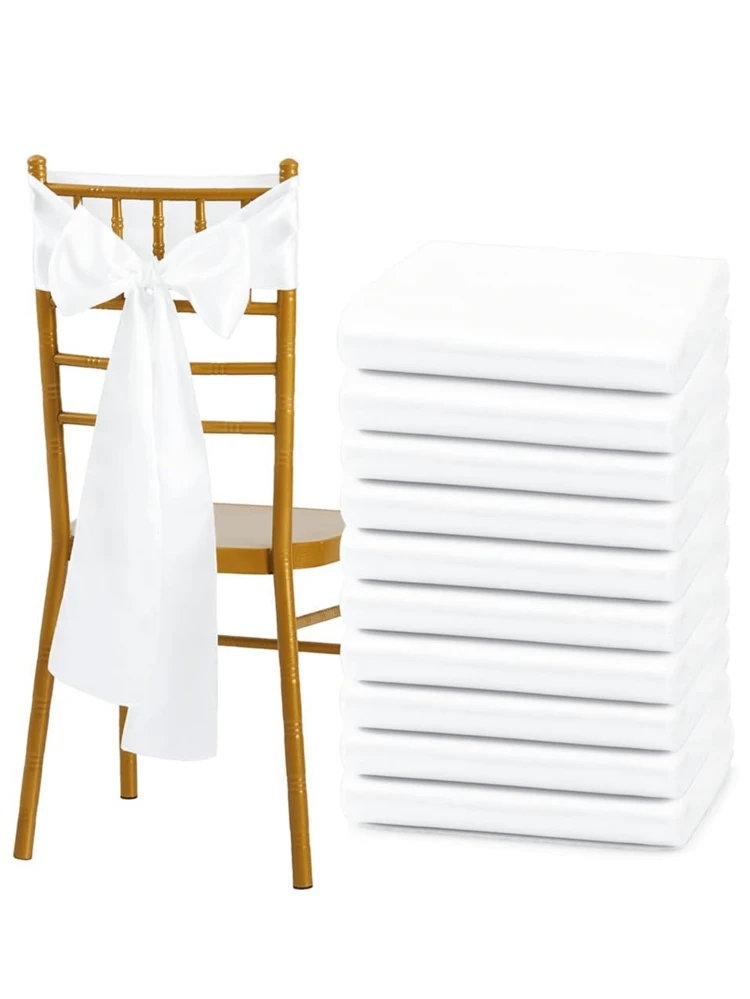 10/5/1 Pc White Satin Chair Ribbon With Bow, 7*108 Inches Wedding Chair Decoration Ribbon, Gift Wrapping, Wedding Aisle Decoration, DIY Crafts, Can Be Tied Into Any Shape You Want, Universal Chair Ribbon Suitable For Wedding Banquet Restaurant Event Chair Decoration, Party Supplies/Neat Edge - White - View 1
