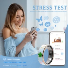 Smart Ring With A Crystal Charging Case - Fitness And Sleep Tracker, Step Count, Distance Measurement, Calorie Tracking, Multiple Exercise Modes, Magnetic Charging - Stylish Blue Butterfly Pattern Design, IP68 Waterproof, Perfect For Men And Women, Perfect For Holiday Gifts - 藍色 - 查看 6