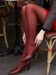 1pc Fashionable And Versatile Solid Color Footless Tights For Dress, For Christmas Gift - Burgundy - View 9