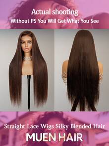 200密度巧克力棕色长直蕾丝前假发,混合发量;13x4深棕色骨色直蕾丝前假发;4x4高清骨色直蕾丝假发,预先拔毛、预先修剪,无胶水,自然发际线带婴儿发;5x5短款波波头蕾丝假发,适合日常佩戴。 - 棕色 - 查看 3