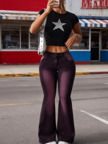 Pantalones vaqueros ajustados de mujer de cintura alta con efecto degradado de color, pantalones de mezclilla con control de barriga, estilo de ropa de calle sexy y cómoda con estiramiento