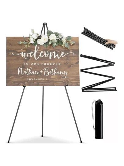 Caballete plegable instantáneo de 168 cm, portátil, para pintura artística, soporte de exhibición de metal de aluminio negro extra resistente, caballete trípode para artista