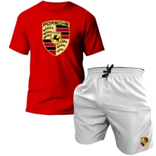 Men's Tactel Printed T-Shirt And Shorts Kit Launch - 紅 - 白 / 保時捷 - 查看 1
