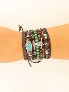 6pcs Brown Classic Bull Head Sunflower Multi-Layer Stackable Adjustable Unisex Bracelet Set Party Western Daily Wear Perfect Music Festival Friendship Gift Christmas Jewelry Matching Bracelets Thanksgiving Christmas Gifts,Western,Country,Western Jewelry