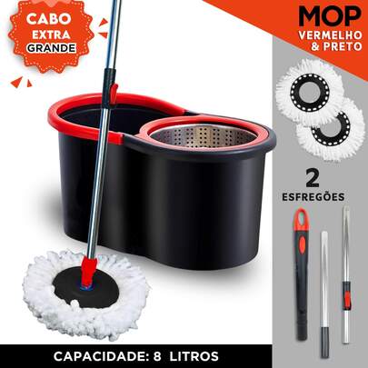 NYBC Mop 8 Litros Cesto Em Inox Balde Centrífuga C/ Cabo de 140 cm + 2 Refis