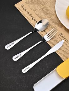 Personalização de Utensílios de Cozinha em Aço Inoxidável Gravados, Presente Comemorativo de Aniversário de Casamento para Casal, Presente de Herança de Casamento Personalizado Único e Colorido - Combinação de faca e garfo de aço inoxidável a laser texto + - Visão 6
