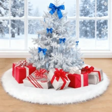 1pc Holiday Artificial Fur Christmas Tree Skirt - Snowflake White Plush Carpet Mat, Suitable For Holiday Home Decor, Polyester, Christmas Tree Stand Cover, New Year Decoration