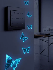 6 Stücke rosa-blaugrüne Schmetterling Aufkleber, leuchtende Schlafzimmer Wohnzimmer Wandaufkleber Schalter dekorative selbstklebende wasserfeste und feuchtigkeitsbeständige Aufkleber. - Verschiedenfarbig - Übersicht 8