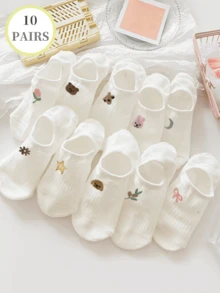 5/10 Pairs White Women's Boat Socks, Thin Summer Low-Cut Invisible Socks That Don't Show