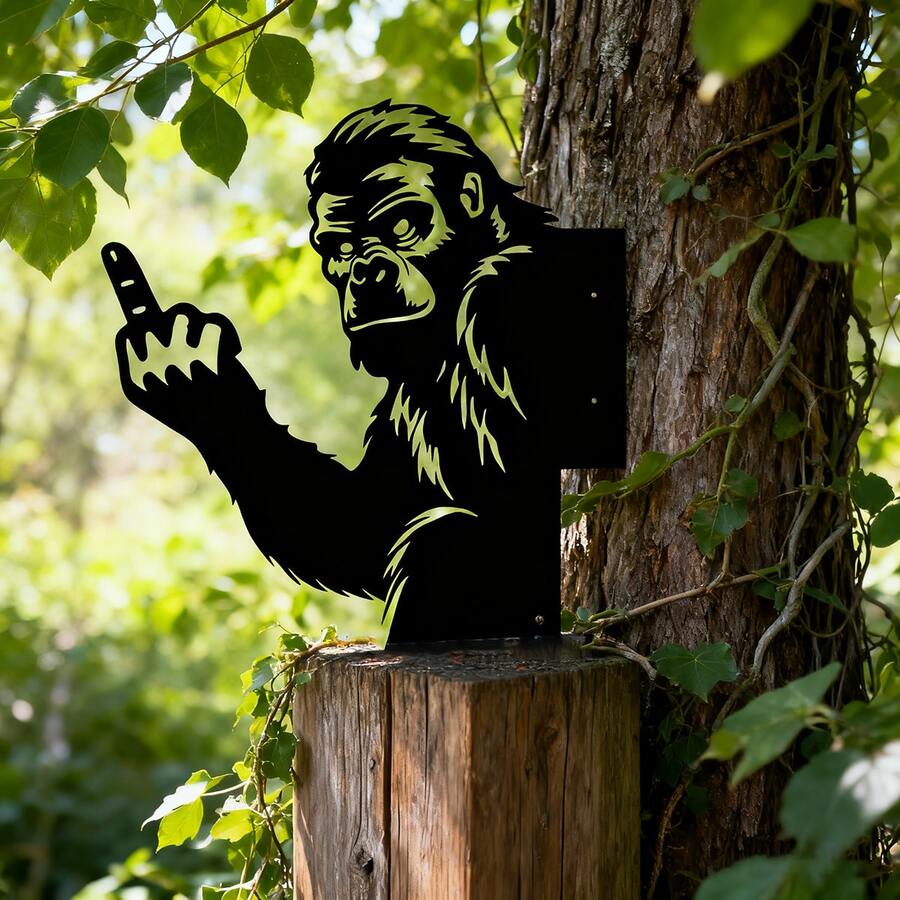 1 pieza Decoración de pared de metal con la criatura divertida del Pie Grande - Decoración espeluznante de Halloween, escenario gótico para exteriores/interiores, fácil de colgar con orificios pretaladrados - No se necesita electricidad, construcción de metal durable para jardín, patio, cabaña - Arte para el hogar con tema de criptozoología