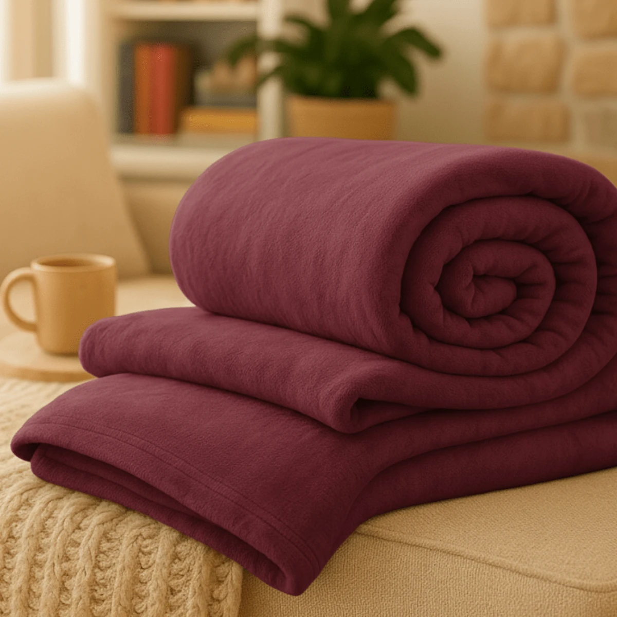 Anti-Allergic Soft Premium Double And Queen Blanket, Velvety And Soft Touch, Flannel Habitat - Burgundy - View 1