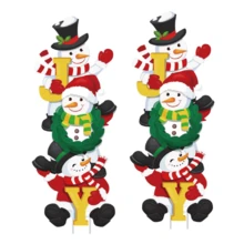 2 件高大的堆叠雪人装饰圣诞庭院标志套装塑料带桩，适用于室内/室外圣诞庭院装饰，非常适合家庭、花园、草坪和冬季户外活动主题 - 彩色 - 查看 5