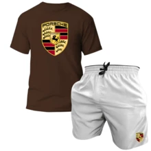 Men's Tactel Printed T-Shirt And Shorts Kit Launch - 棕色 - 白色 / 保時捷 - 查看 1