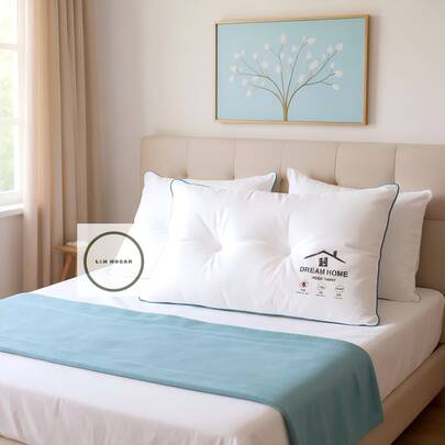 2pcs Almohada 100% Algodón - Diseño Plano Bajo, Soporte Suave para el Cuello, Hipoalergénica y Transpirable, Lavable a Máquina, Blanca para Uso en Casa y Viajes Todo el Año, Almohada de Viaje, Estilo Simple y Elegante, Tela Transpirable