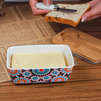 1pc Butter Dish With Bamboo Lid & Knife, Ceramic Butter Box, Ceramic Butter Keeper, Butter Dishes With Covers - High-Quality Silicone Sealing, And Easy-Clean Design, Butter Containe For Kitchen And Home Decor, For Outdoor, Camping, Perfect Kitchen Gift For Butter Lovers