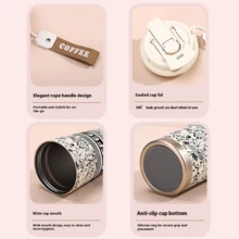 500ml Stainless Steel Coffee Cup, Dual Drinking Modes With Straight Drinking Mouth And Straw, 24-Hour Cooling, 12-Hour Heating, Stainless Steel Glass Cup, Car Cup, Floral Insulated Coffee Pot, Stainless Steel Material, Good Sealing Performance, Double-Wall, Suitable For Cold And Hot Beverages, Portable Design, Great For Office, Home, Travel, Camping, Christmas Gift, And Gift-Giving Occasions