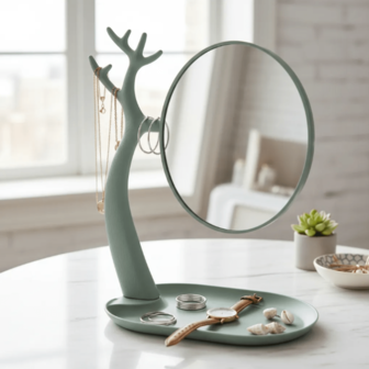 C&J FLORI Espejo De Maquillaje Redondo Con Diseño de Árbol Estético Para Baño Tocador Dormitorio Espejo De Retoque Ideal Para Toda La Familia Mujer Dama Niña Decoración estética para habitación
