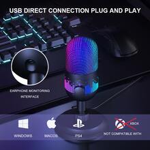 USB Condenser Microphone With Volume Control, Mute Button, RGB Lighting, Suitable For PC//Laptop/ - Great For Computer Recording, Streaming And Gaming!