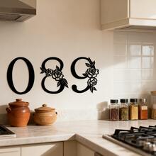 1 pieza Decoración de arte de pared Número de casa, Signo de número con forma de flor, Letrero de porche de puerta delantera de casa de campo, Letrero de casa de campo y rancho para exteriores, Adorno de guirnalda rural, apto para interiores y exteriores