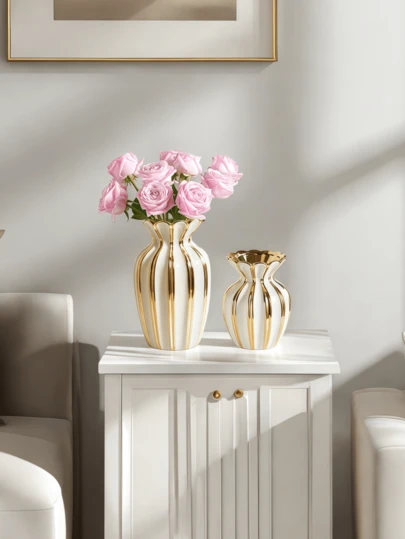 1PC Ceramic French Cream Wind Big Belly Vase Suitable For Living Room Desktop Flower Vase, Study Beautiful Vase Ornament, TV Cabinet Enhance Room Overall Style Vase Ornament Home Decor Room Decor Glass Vase