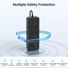 Surge Protector Power Strip, 4.9-Foot Power Cord, Flat Plug Extension Cord With USB C, 14 Wide-Spaced Sockets, 32W Fast Charging 3.0 And USB C Power Supply - 美規B型插(110-127V) - 查看 7