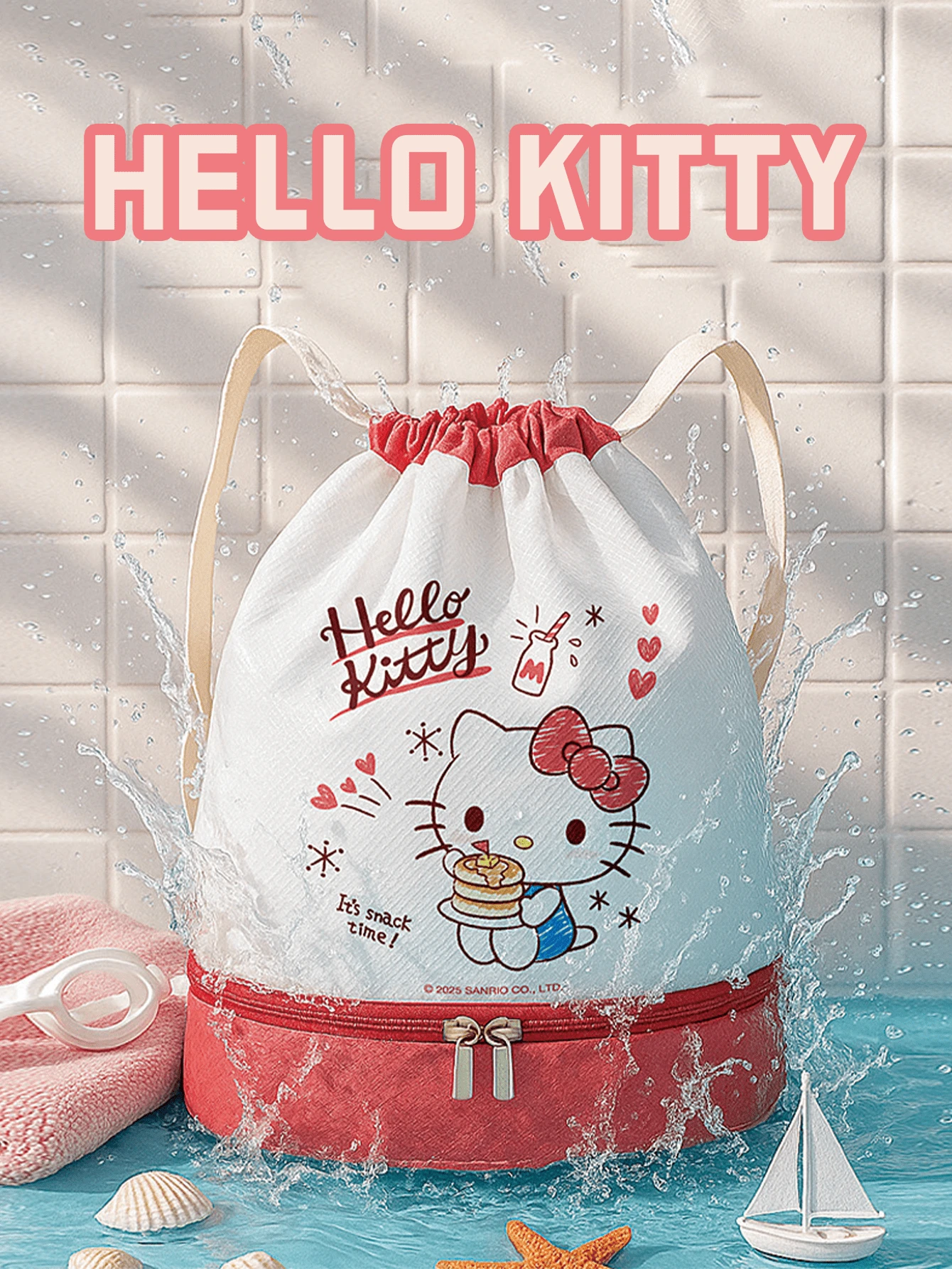 Sanrio Hello Kitty Swim Bag, Stylish Purple Drawstring Backpack with Wet and Dry Sections, Adjustable Shoulder Strap, Splash-Resistant Design, Great for Pool Trips and Vacations, Perfect for Teens and Young Adults, Ideal for Swimming Classes and Vacations, Perfect for Teens and Young Adults, Ideal for Swimming Classes and Vacations, Perfect for Teens and Young Adults, Ideal for Swimming Classes and Weekends, aged - 查看 1