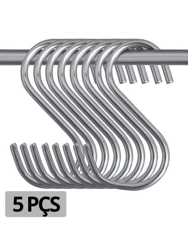 KIT 5 Ganchos Em Forma de S Armazenamento Suspenso Aço Inox para Toalhas Bolsas Roupa Cozinha