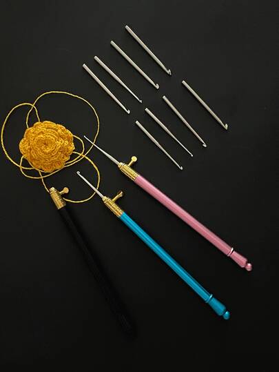 1pc Multi-Color Metal Handle Interchangeable 10 Sizes Lace Crochet Hooks, Convenient Handcraft DIY Knitting Needles