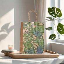 16/24pcs Plant Printed Kraft Paper Christmas Party Gift Bags, Party Favor Bags, Small Gift Bags