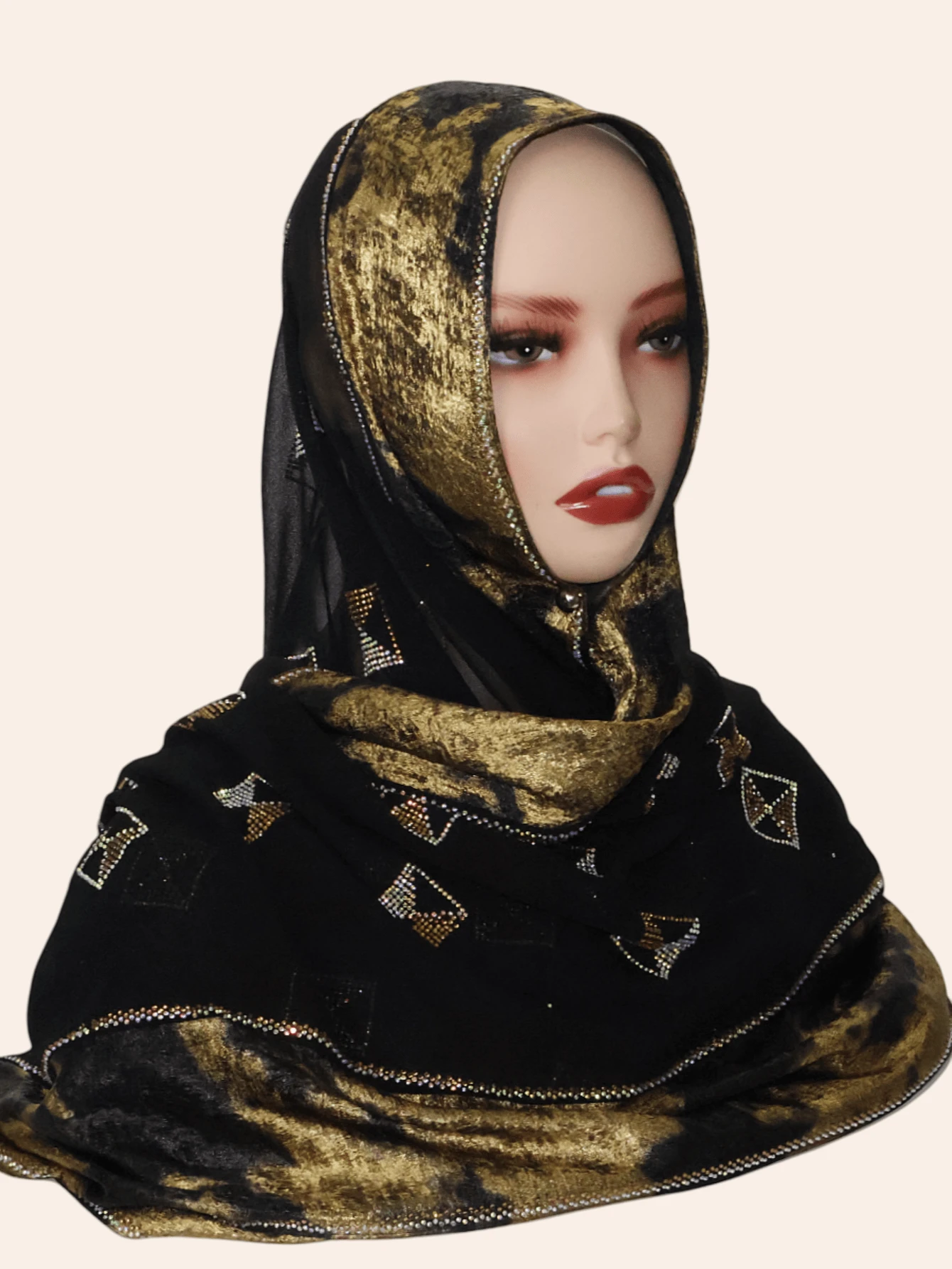 1pc Women's Fashionable Hijab Headscarf With Rhinestone Patchwork And Metallic Foil Fabric, Middle Eastern Style