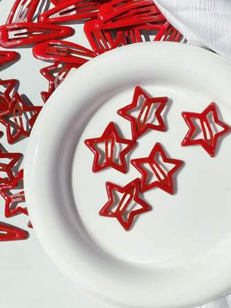 Street 10pcs/Set Women's Red Oil Drop, Star, Waterdrop Pattern Back Head Hair Clips, Suitable For Daily, Home, Commuting And College Outfit Decoration, Simple And Cute Style Claw Clips Hair Claws Hair Barrettes, School Stuff, Hair Stuff, Stocking Stuffers For Women, Stocking Fillers Women, Christmas Gift, Stocking Stuffers For Adults, Stocking Fillers For Adult, Hair Stuff, Stocking Stuffer, Coming-Of-Age Christmas Hair Accessories, Gift Ideas For Women, Beauty Stocking Fillers, Christmas